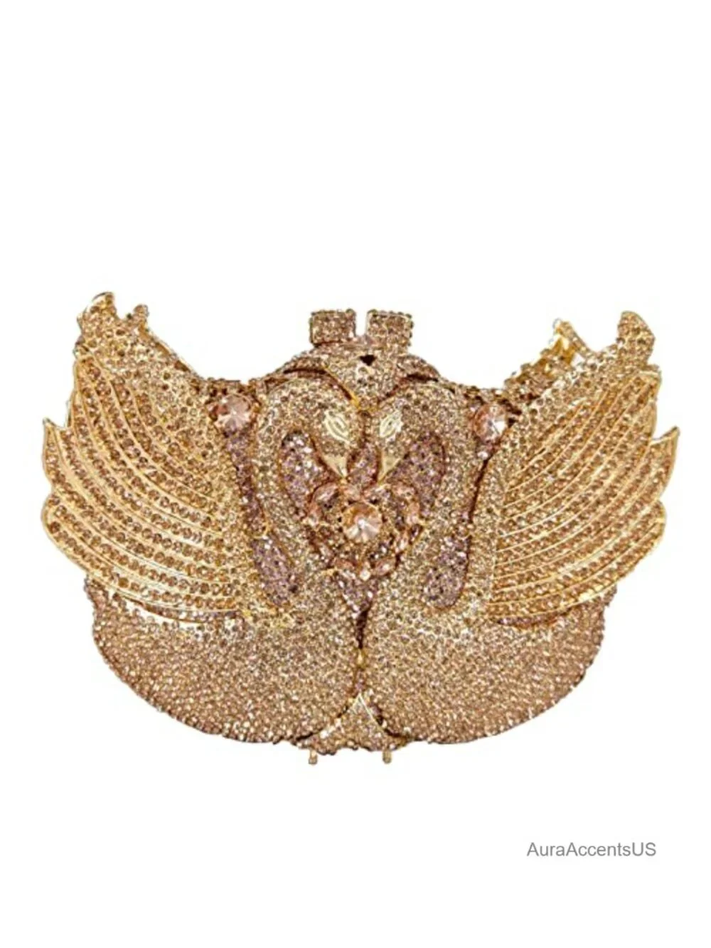 Crystal Swan Clutch Rhinestone Evening Bag Wedding Party Metal Frame